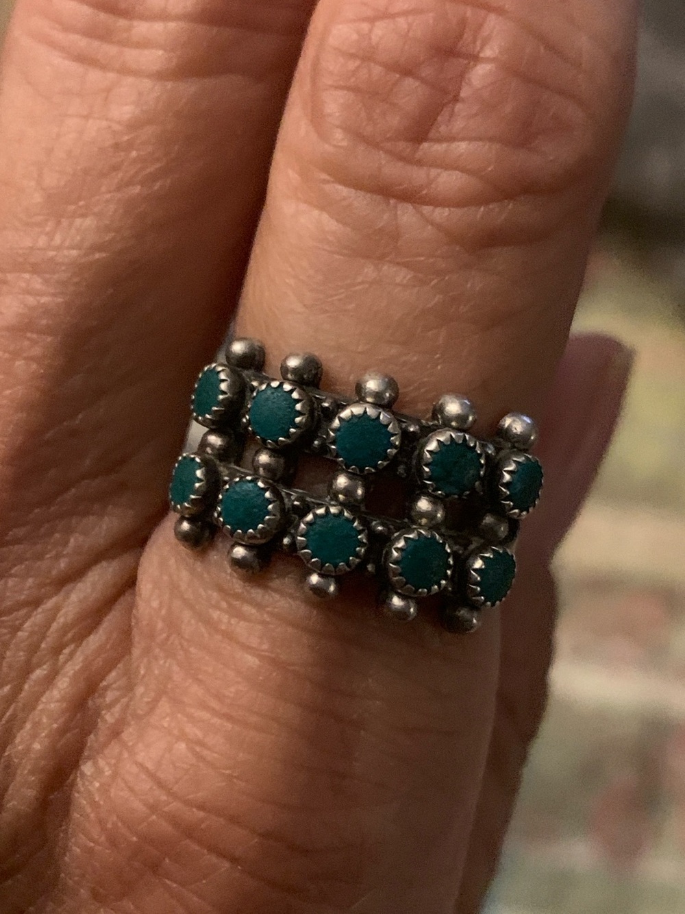 Vintage Zuni Petit Point Double Row Turquoise Ring 4.99 grams